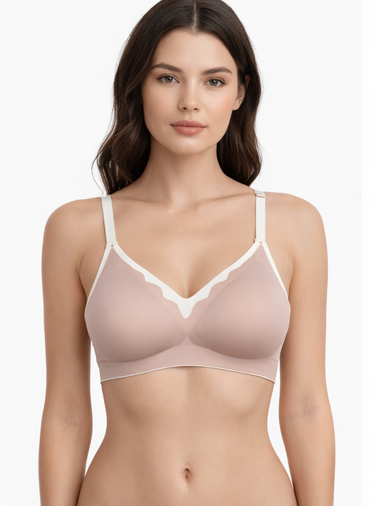 Women's Ultra-Soft Seamless Comfort Bra – Wireless Scalloped Edge Bralette with Removable Padding