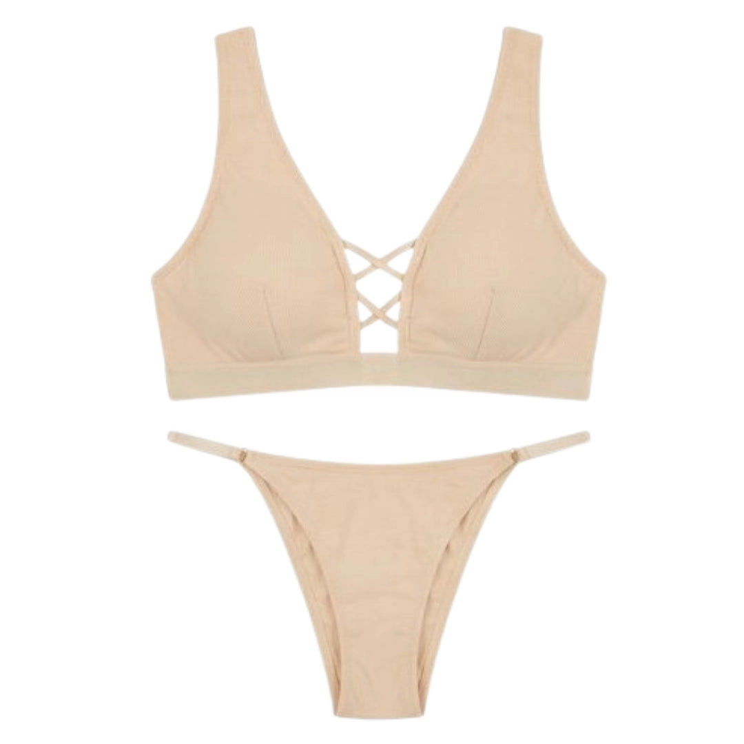 Women’s Criss-Cross Front Bralette Set – Stylish Wire-Free Lingerie (Multiple Colors)