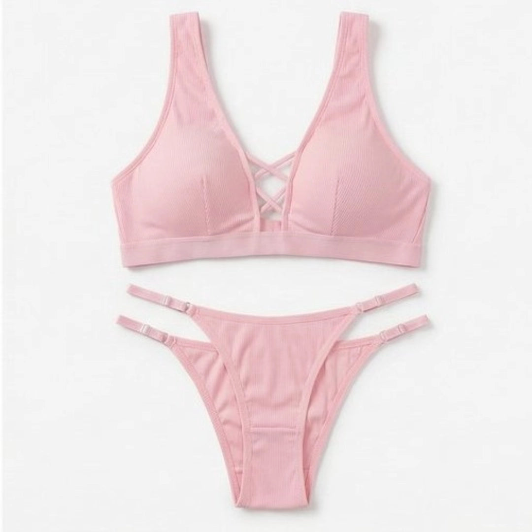Women’s Criss-Cross Front Bralette Set – Stylish Wire-Free Lingerie (Multiple Colors)