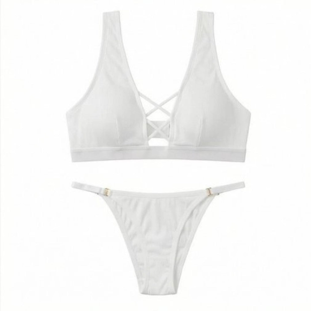Women’s Criss-Cross Front Bralette Set – Stylish Wire-Free Lingerie (Multiple Colors)