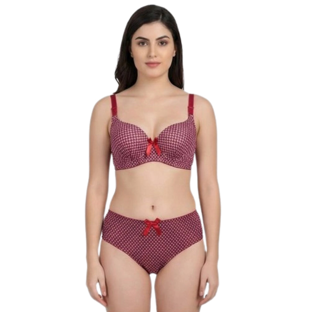 Women’s Printed Padded Bra & Panty Set – Comfortable Everyday Lingerie (Multiple Colors)