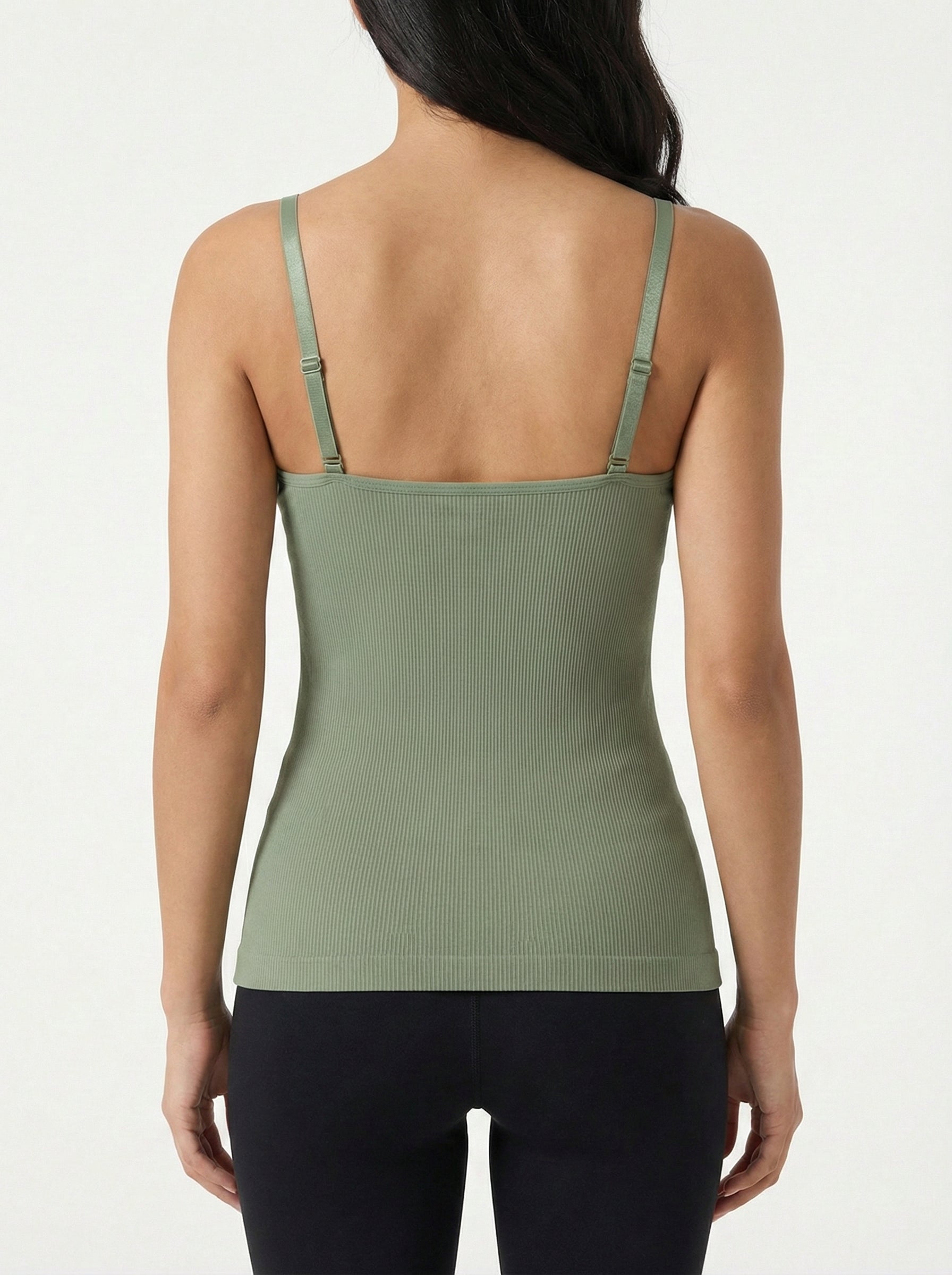 b8Women’s Seamless Ribbed Padded Camisole – Sage Green Stretchable Tank Top with Adjustable Straps (Removable Soft Pads)