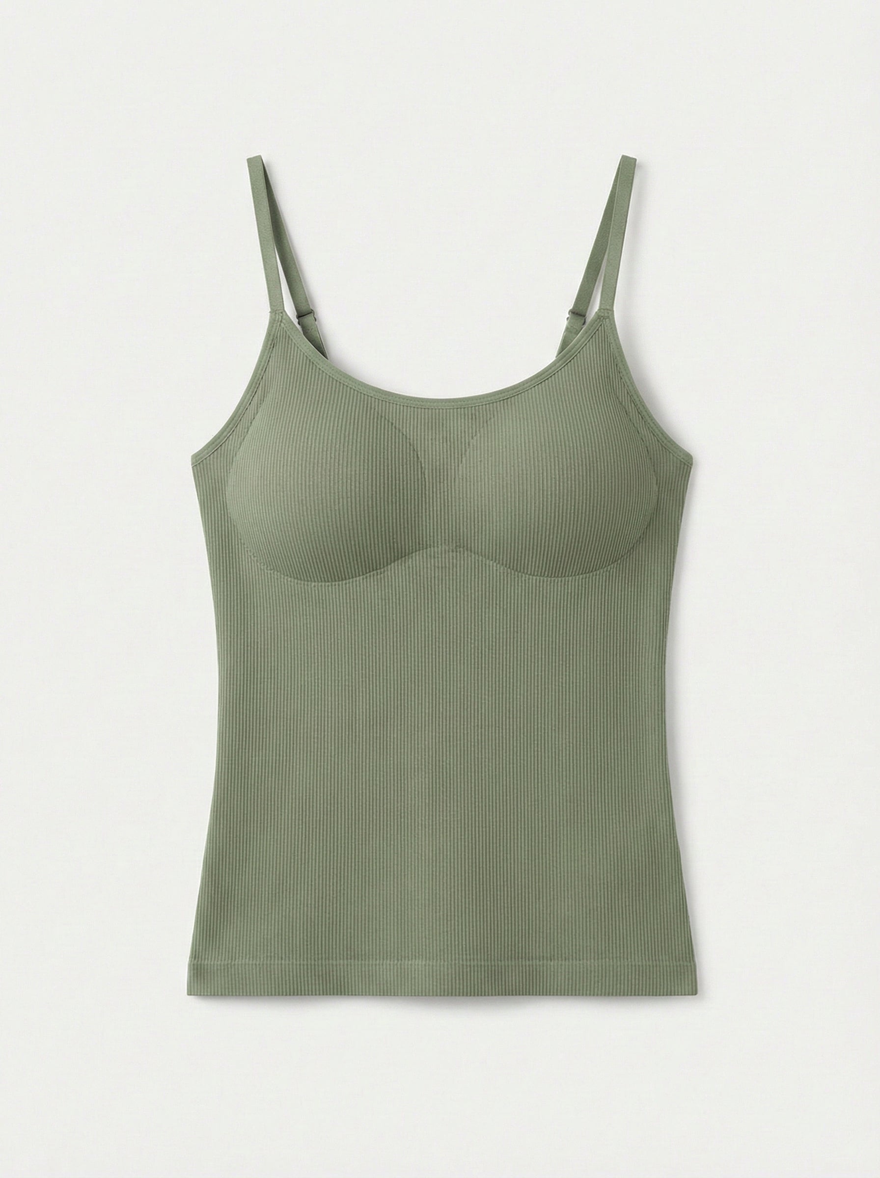 b8Women’s Seamless Ribbed Padded Camisole – Sage Green Stretchable Tank Top with Adjustable Straps (Removable Soft Pads)