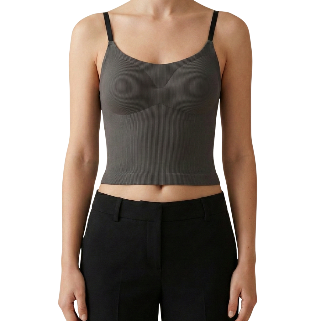 b8Women’s Seamless Ribbed Padded Camisole – Sage Green Stretchable Tank Top with Adjustable Straps (Removable Soft Pads)