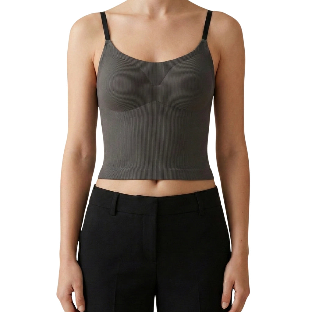 b8Women’s Seamless Ribbed Padded Camisole – Sage Green Stretchable Tank Top with Adjustable Straps (Removable Soft Pads)