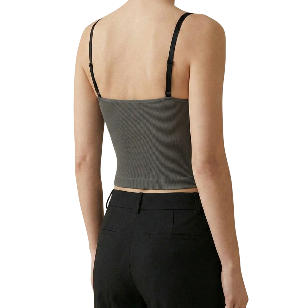 b8Women’s Seamless Ribbed Padded Camisole – Sage Green Stretchable Tank Top with Adjustable Straps (Removable Soft Pads)