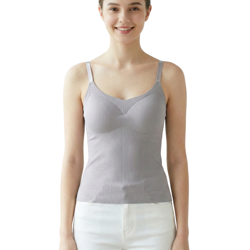 b8Women’s Seamless Ribbed Padded Camisole – Sage Green Stretchable Tank Top with Adjustable Straps (Removable Soft Pads)