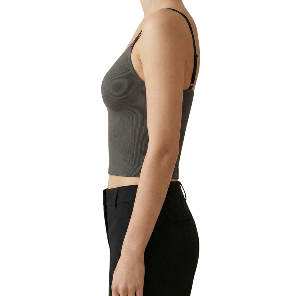 b8Women’s Seamless Ribbed Padded Camisole – Sage Green Stretchable Tank Top with Adjustable Straps (Removable Soft Pads)