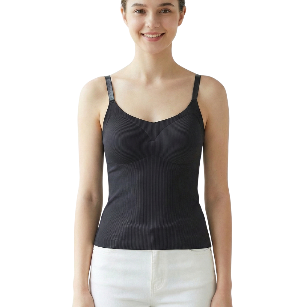 b8Women’s Seamless Ribbed Padded Camisole – Sage Green Stretchable Tank Top with Adjustable Straps (Removable Soft Pads)