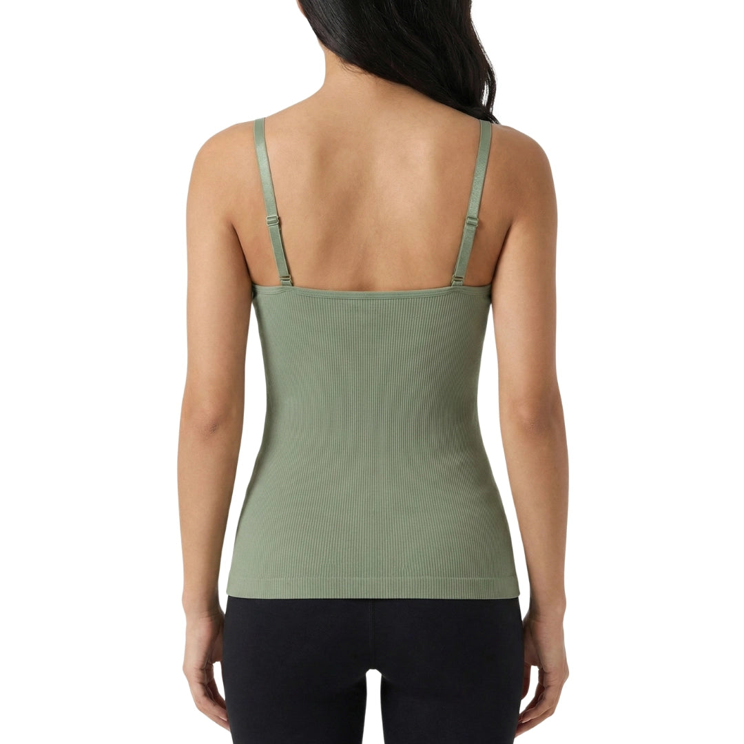 b8Women’s Seamless Ribbed Padded Camisole – Sage Green Stretchable Tank Top with Adjustable Straps (Removable Soft Pads)