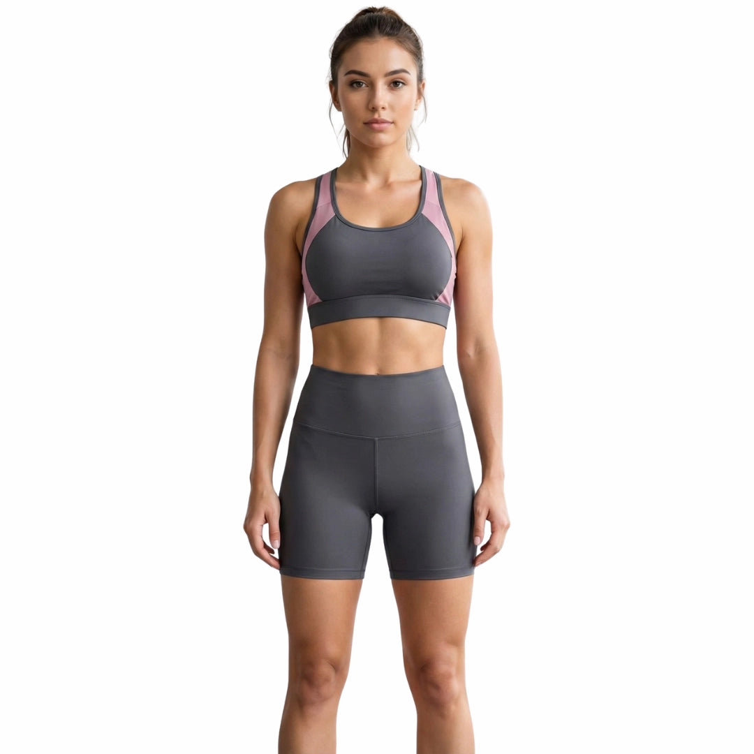 Genazy Wear Pro-Active 2-Piece Workout Set – High-Impact Sports Bra & Scrunch-Butt Biker Shorts (Removable Soft Pads)