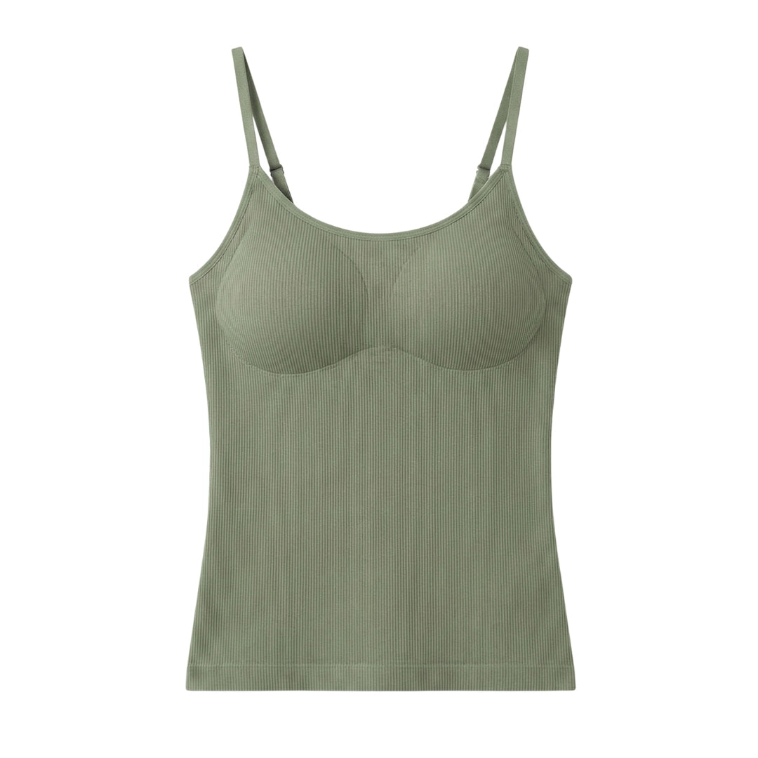b8Women’s Seamless Ribbed Padded Camisole – Sage Green Stretchable Tank Top with Adjustable Straps (Removable Soft Pads)