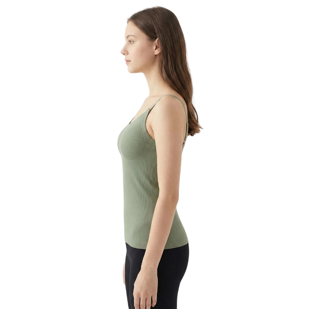 b8Women’s Seamless Ribbed Padded Camisole – Sage Green Stretchable Tank Top with Adjustable Straps (Removable Soft Pads)