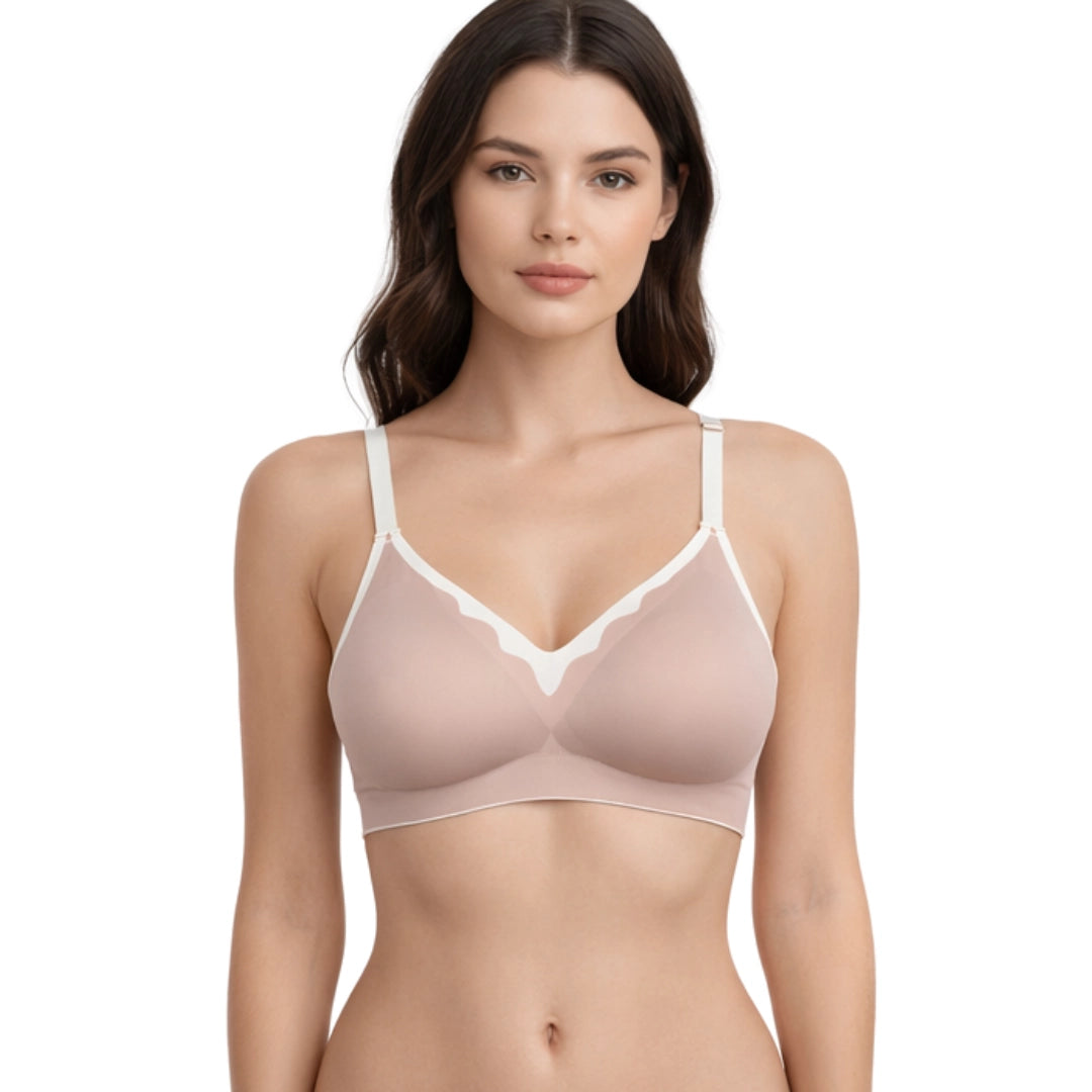 Women's Ultra-Soft Seamless Comfort Bra – Wireless Scalloped Edge Bralette with Removable Padding
