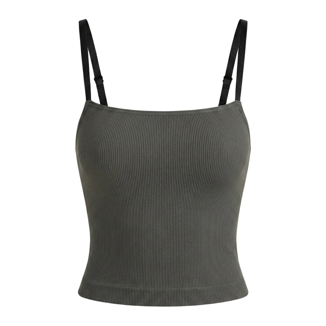 b8Women’s Seamless Ribbed Padded Camisole – Sage Green Stretchable Tank Top with Adjustable Straps (Removable Soft Pads)